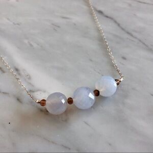 New Genuine Natural Chalcedony Andalusite Sterling Silver Necklace